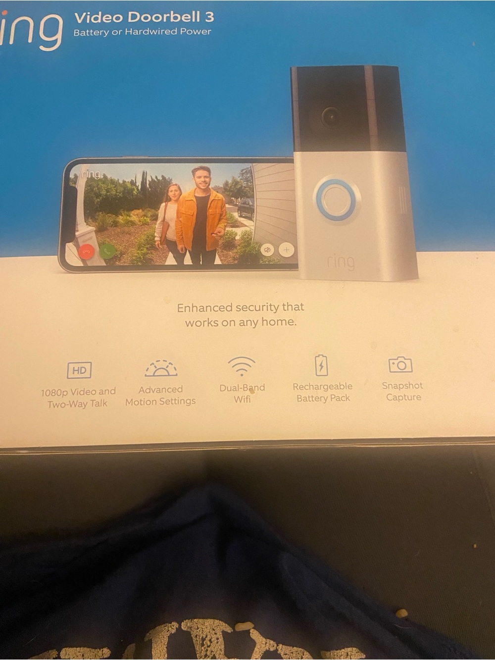 Ring Video Doorbell 3 in silver with black top and blue accent 🔥BRAND NEW🔥